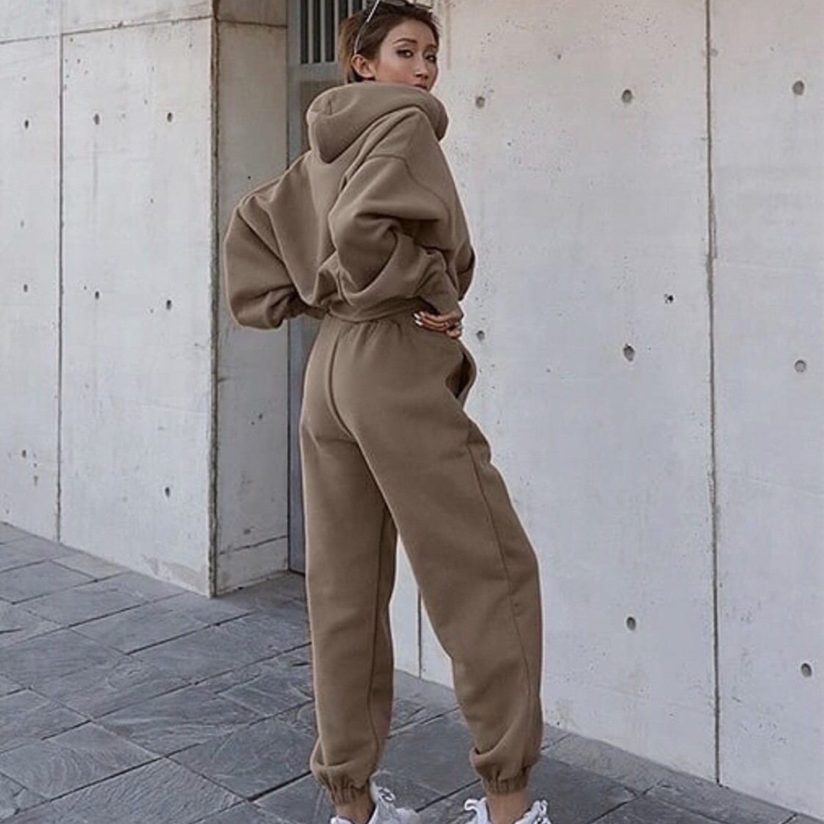 Women's Casual Hoodie and Pants Set Solid Color Long Sleeve