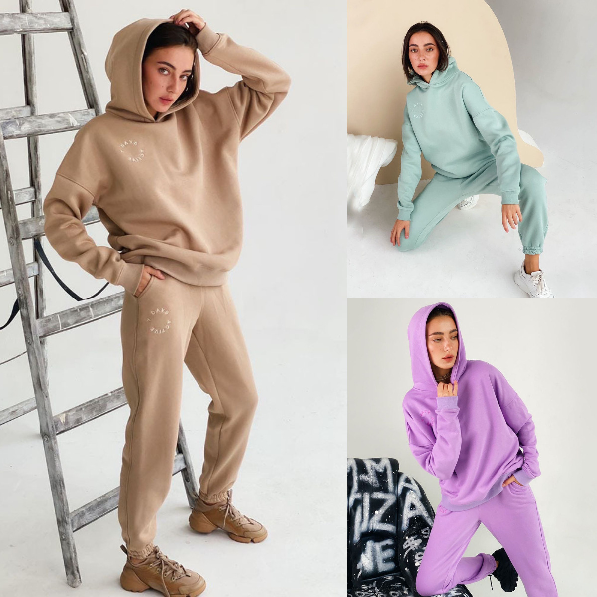 Women's Solid Color Hoodie and Pants Two-Piece Set Casual Long Sleeve