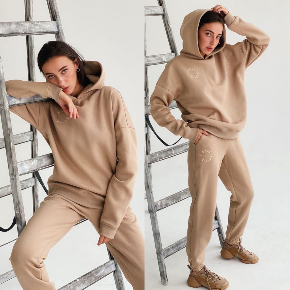Women's Solid Color Hoodie and Pants Two-Piece Set Casual Long Sleeve