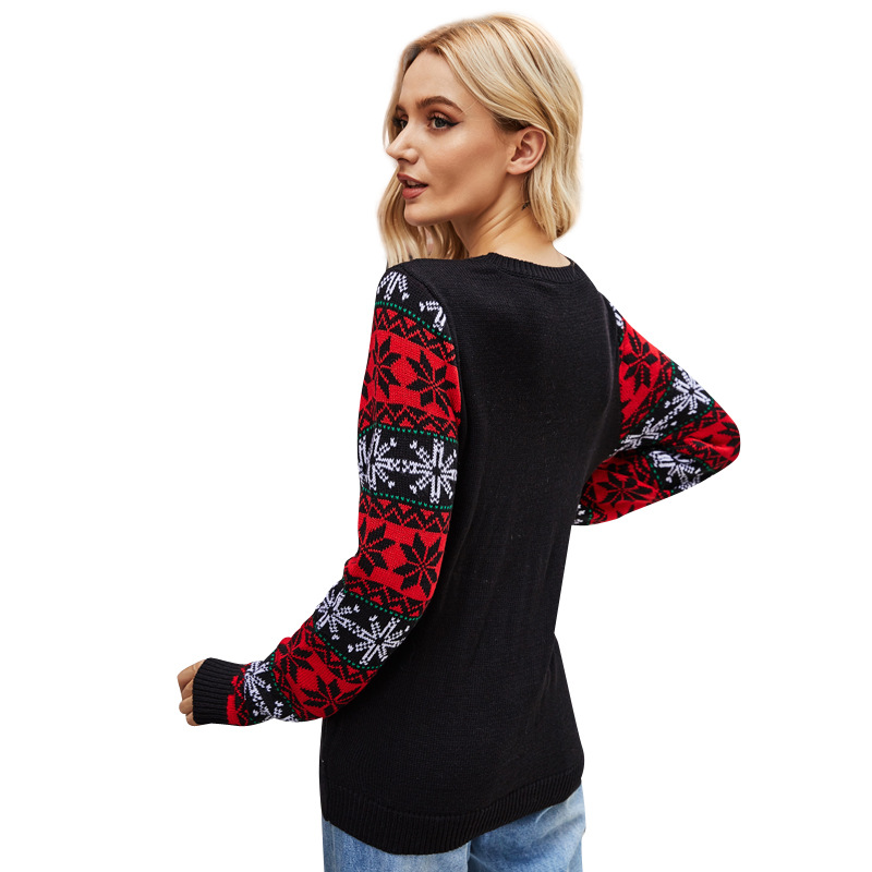 Christmas Santa Sequin Embroidered Crewneck Knit Sweater