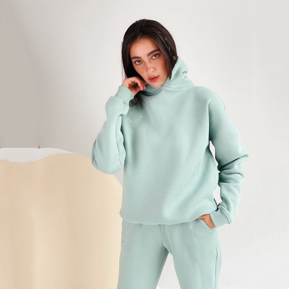 Women's Solid Color Hoodie and Pants Two-Piece Set Casual Long Sleeve