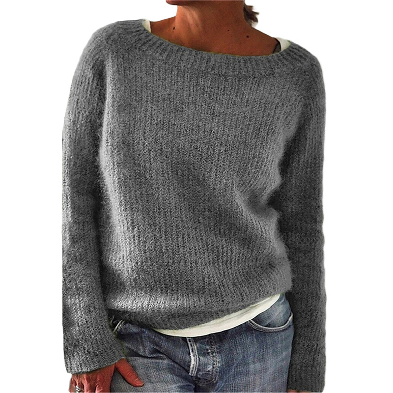 Women's Solid Crewneck Knit Sweater Slim Fit Pullover