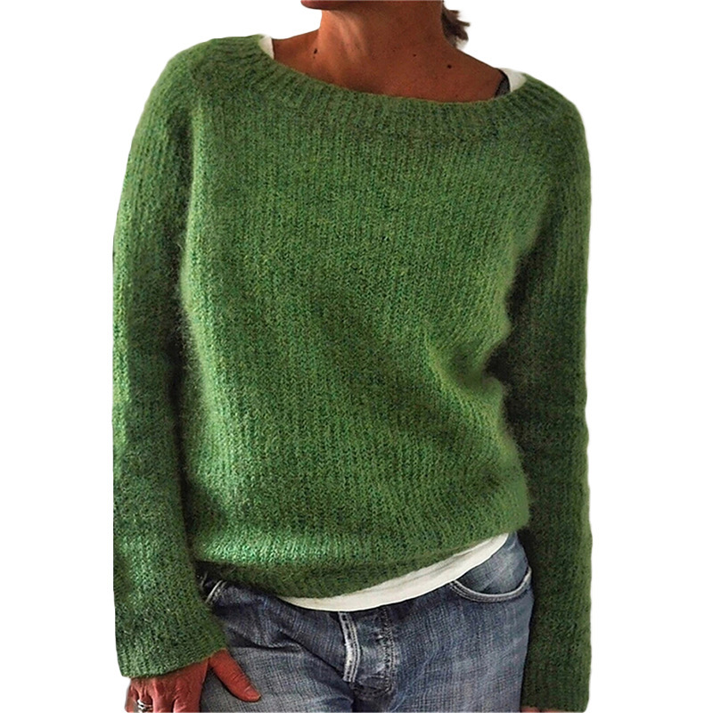 Women's Solid Crewneck Knit Sweater Slim Fit Pullover