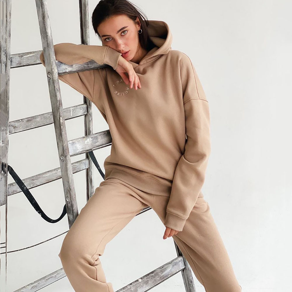 Women's Solid Color Hoodie and Pants Two-Piece Set Casual Long Sleeve