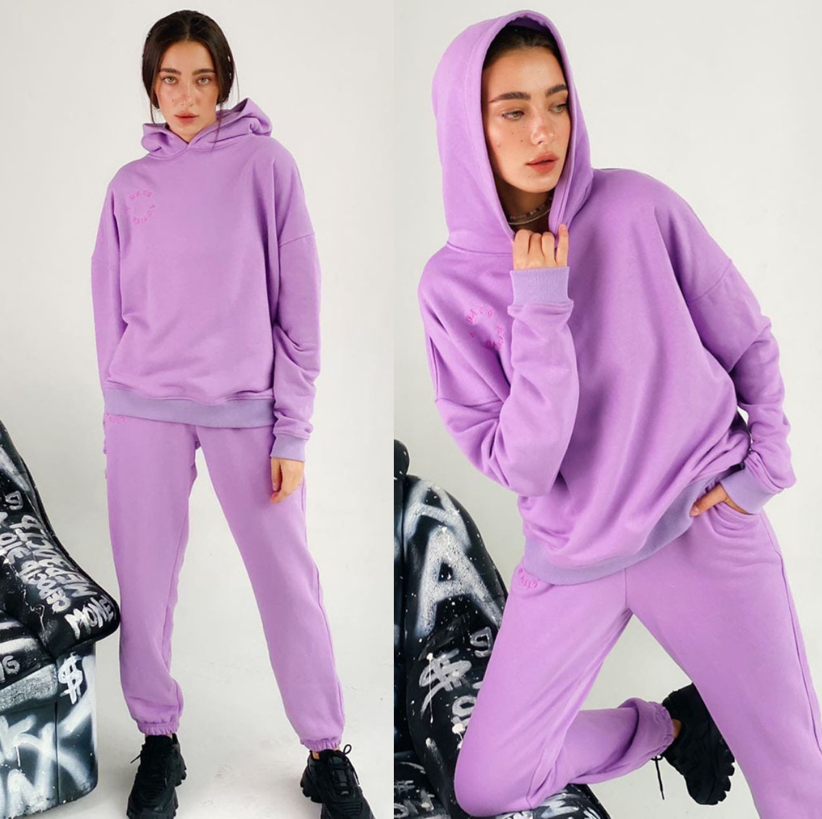 Women's Solid Color Hoodie and Pants Two-Piece Set Casual Long Sleeve