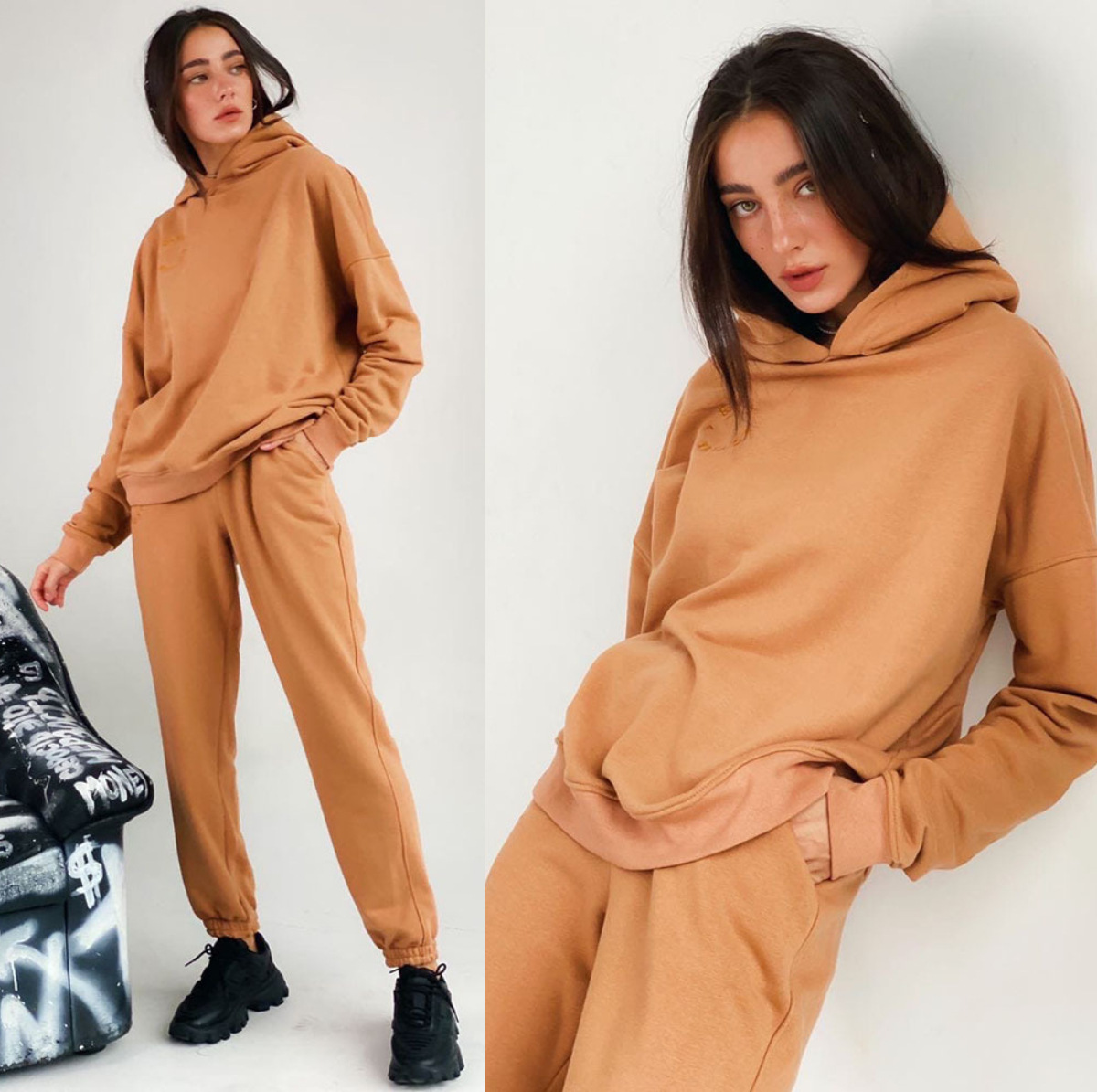 Women's Solid Color Hoodie and Pants Two-Piece Set Casual Long Sleeve