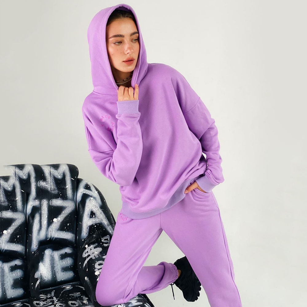 Women's Solid Color Hoodie and Pants Two-Piece Set Casual Long Sleeve