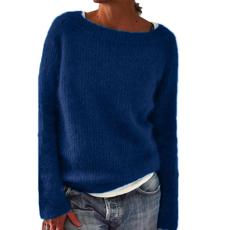 Women's Solid Crewneck Knit Sweater Slim Fit Pullover