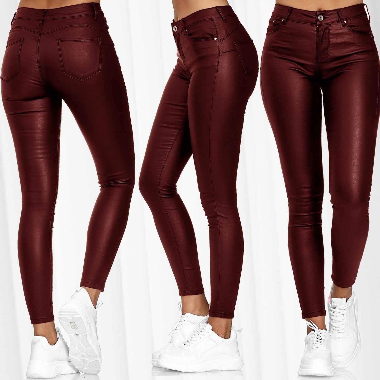 Women's Solid Faux Leather Skinny Pants High Waist