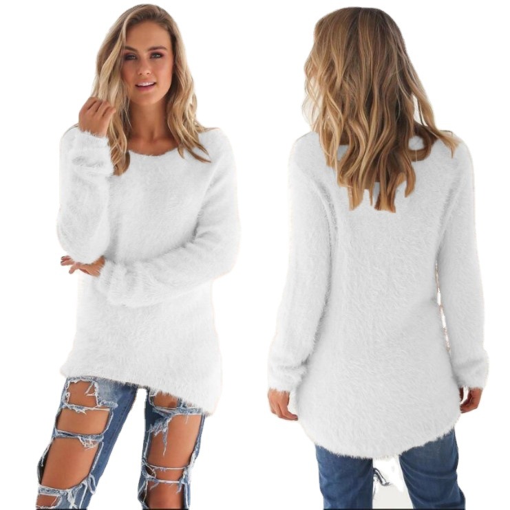 Women's Solid Color Long Sleeve Crewneck Sweater