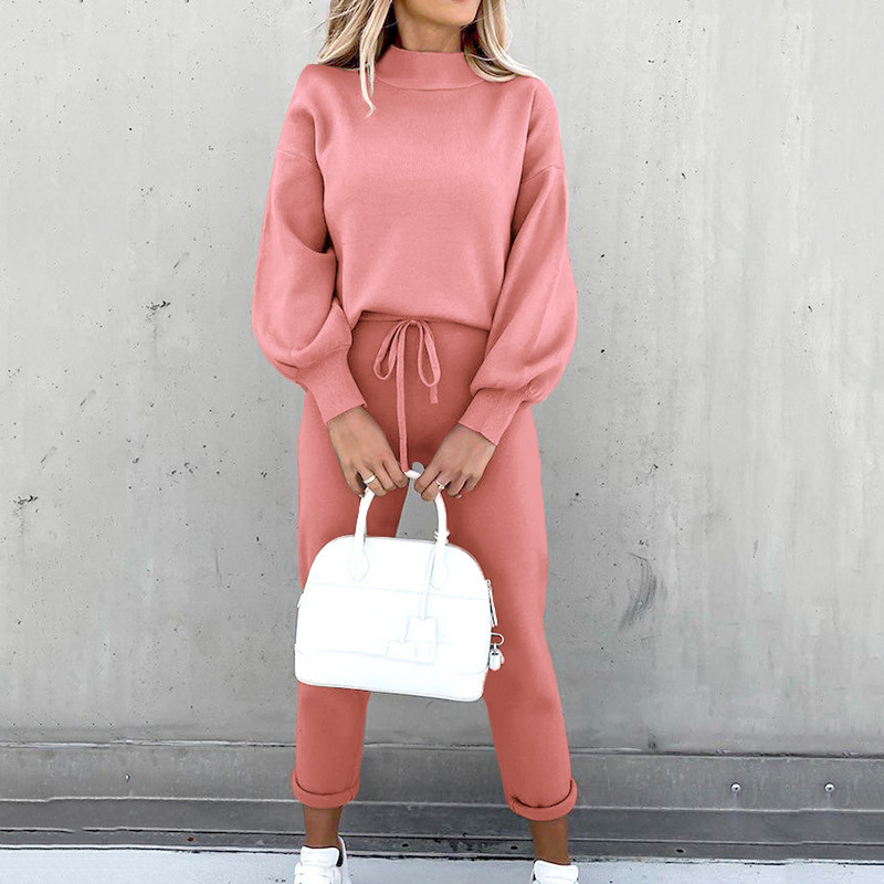 High Neck Fleece Pullover Sweatsuit Set