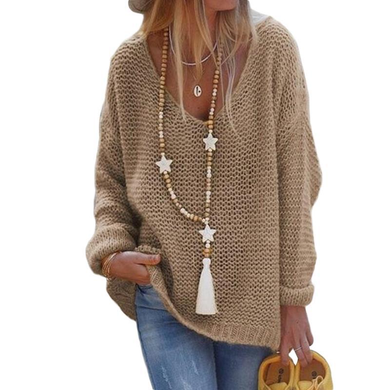 V-Neck Long-Sleeve Knit Sweater Top Plus Size Women's