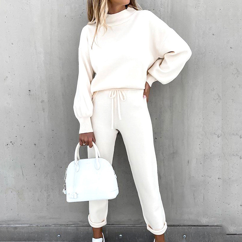 High Neck Fleece Pullover Sweatsuit Set