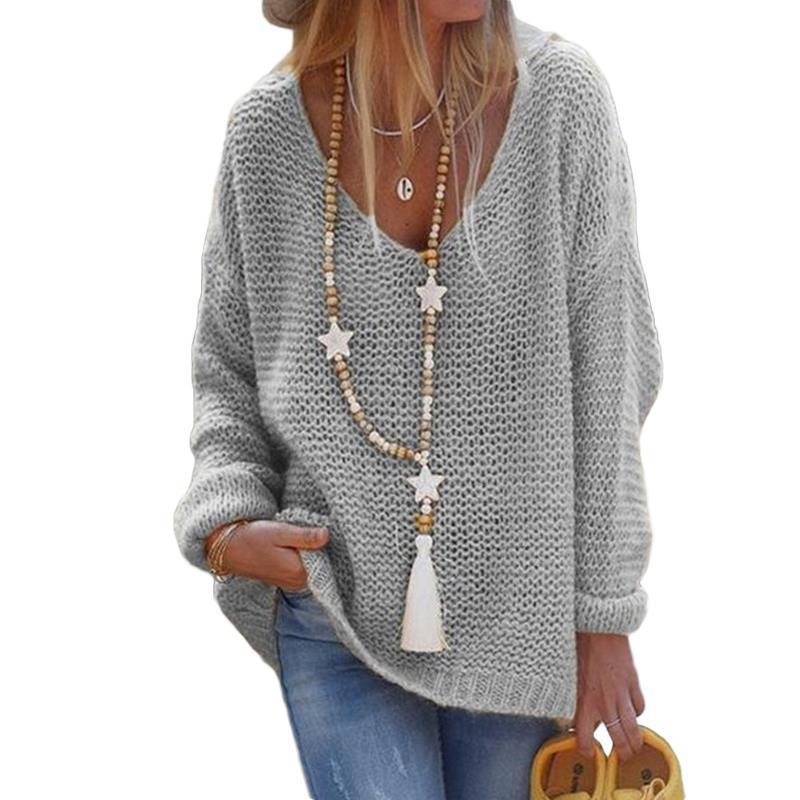 V-Neck Long-Sleeve Knit Sweater Top Plus Size Women's