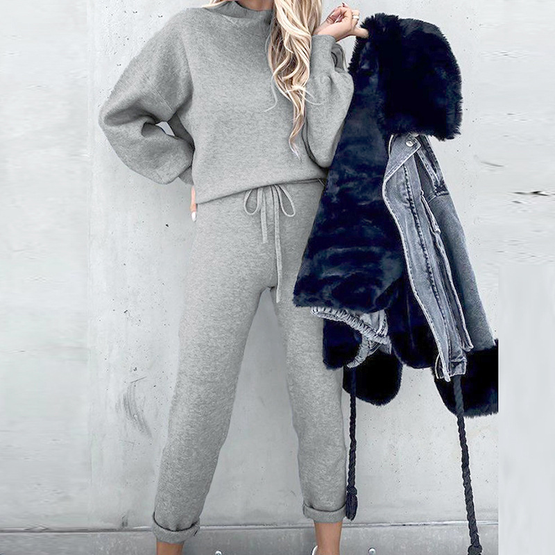 High Neck Fleece Pullover Sweatsuit Set