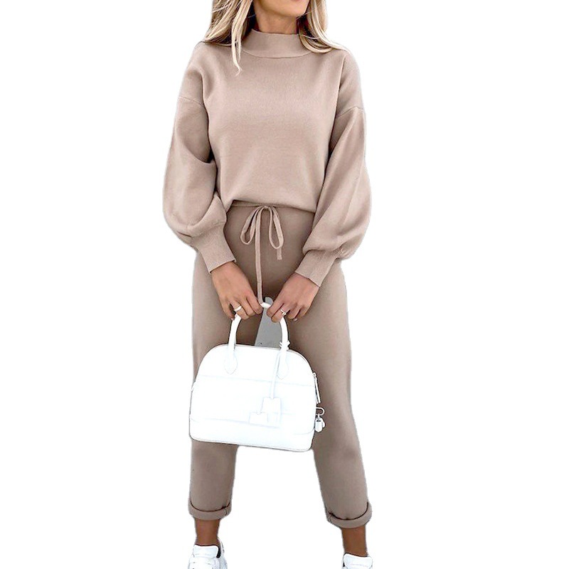 High Neck Fleece Pullover Sweatsuit Set