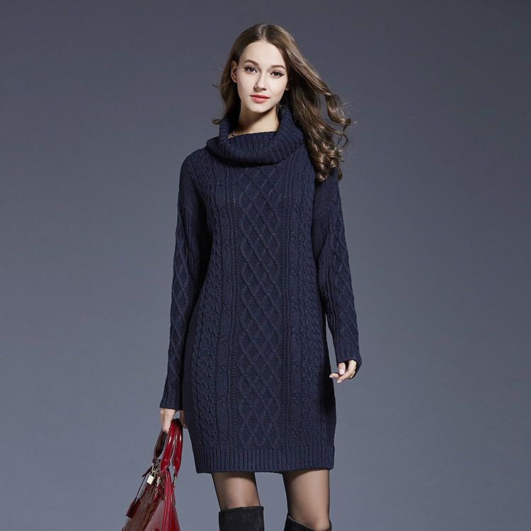 Women's Plus Size Turtleneck Knit Sweater Dress Long Sleeve
