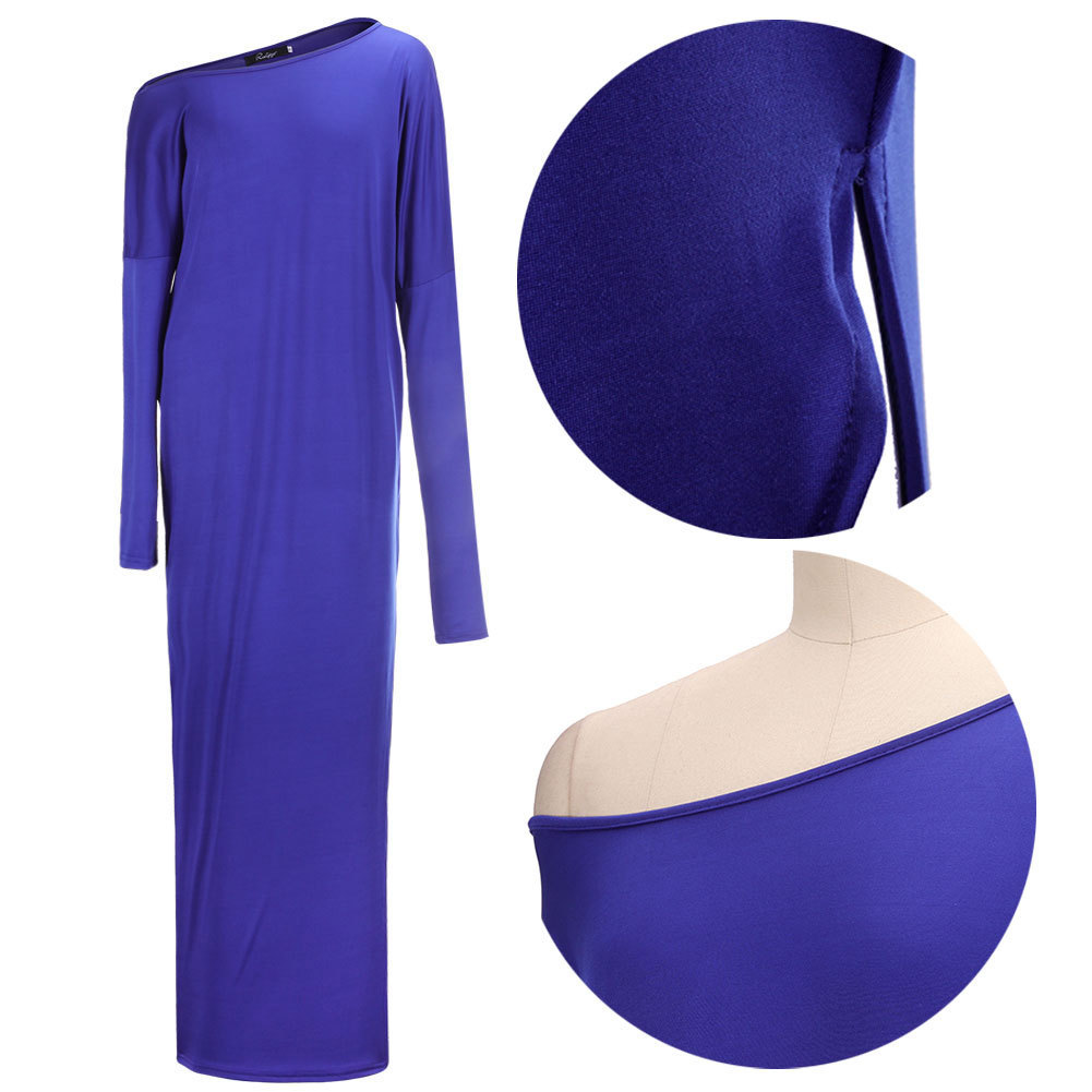 Women's One-Shoulder Long Sleeve Split Bodycon Dress Solid Color