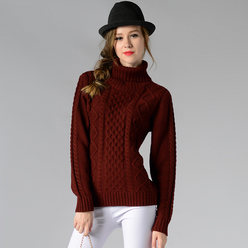 Women's Turtleneck Cable Knit Long Sleeve Sweater