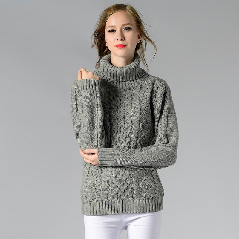 Women's Turtleneck Cable Knit Long Sleeve Sweater