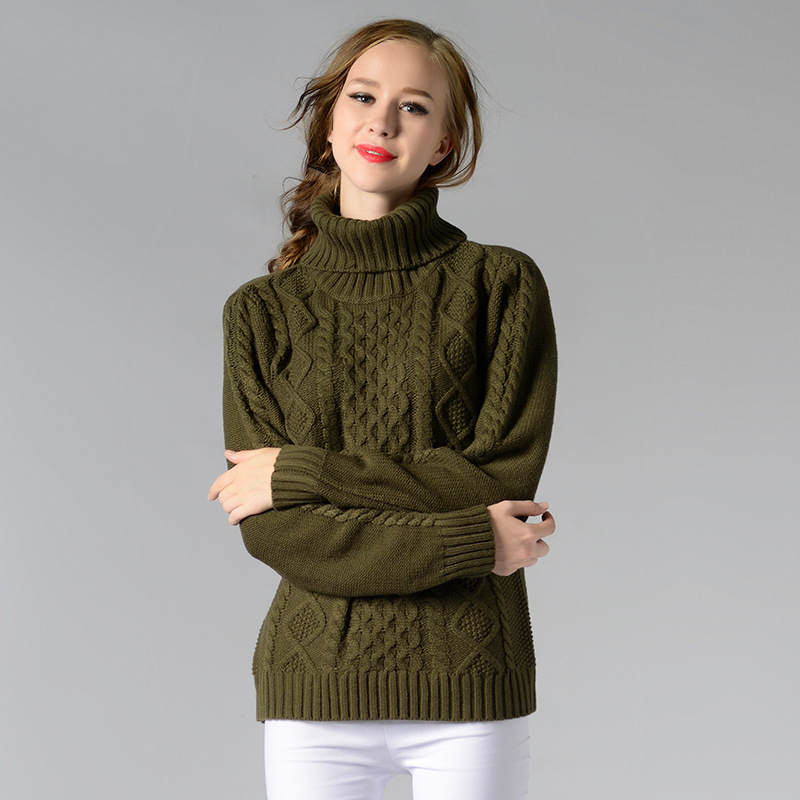 Women's Turtleneck Cable Knit Long Sleeve Sweater