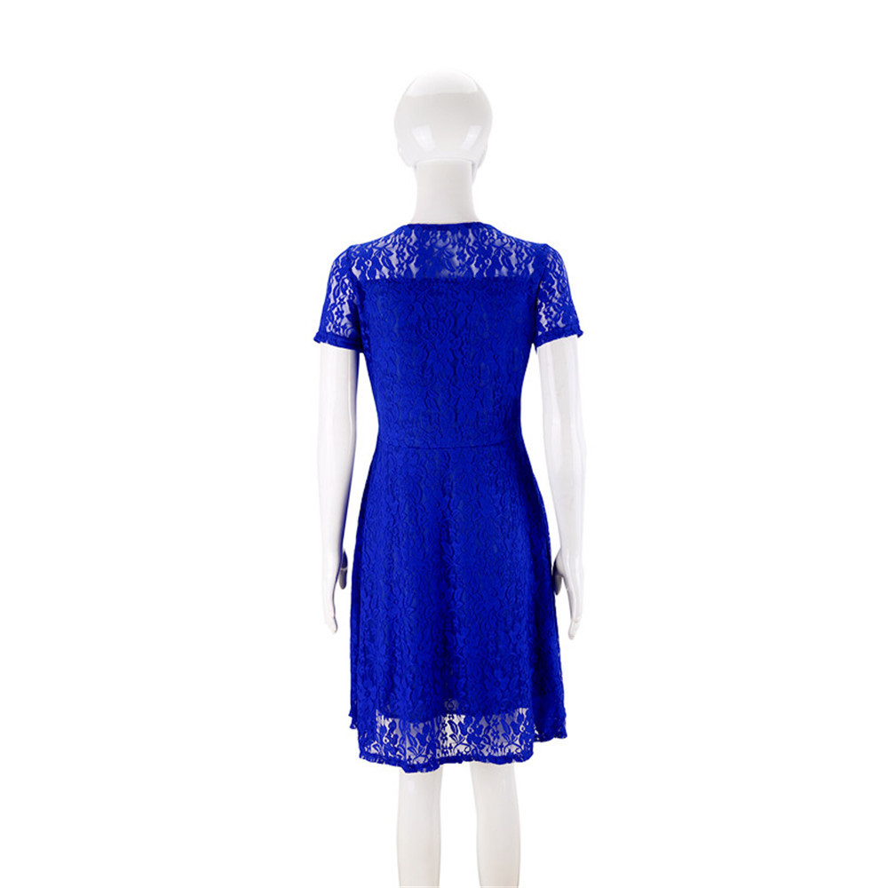 Women's Summer Lace Trim Short Sleeve Round Neck A-Line Dress