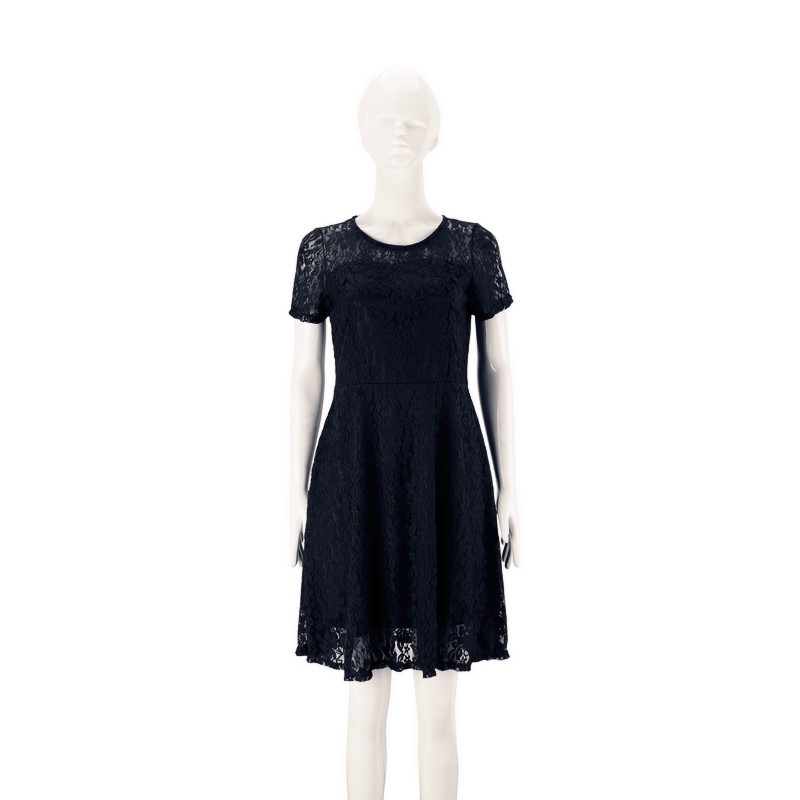 Women's Summer Lace Trim Short Sleeve Round Neck A-Line Dress