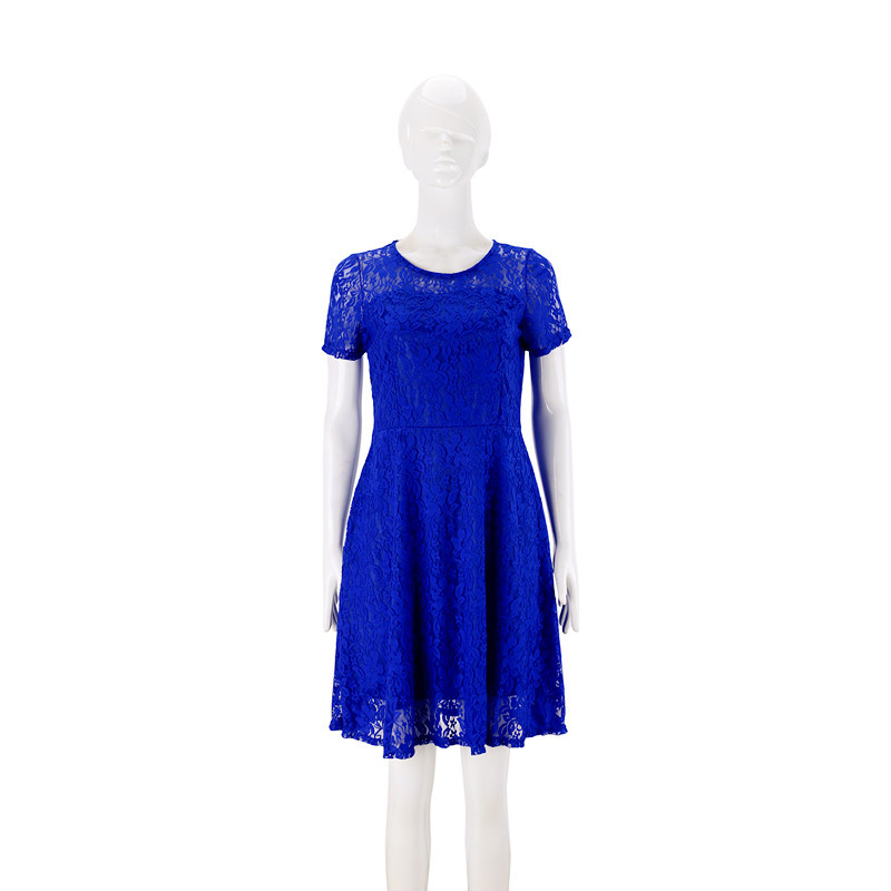Women's Summer Lace Trim Short Sleeve Round Neck A-Line Dress