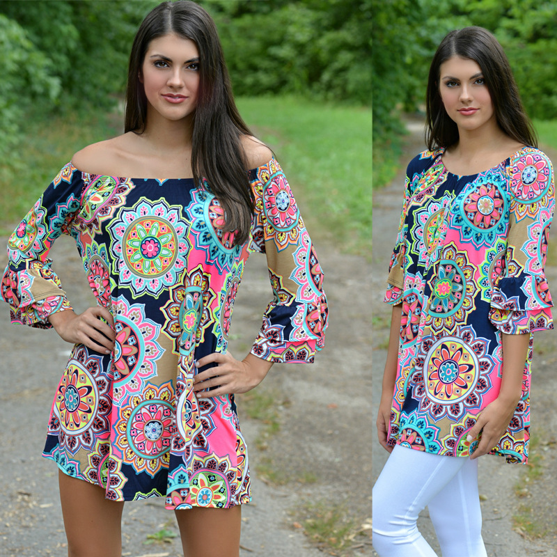Pop Art Print Off-Shoulder Double Bubble Sleeve Dress