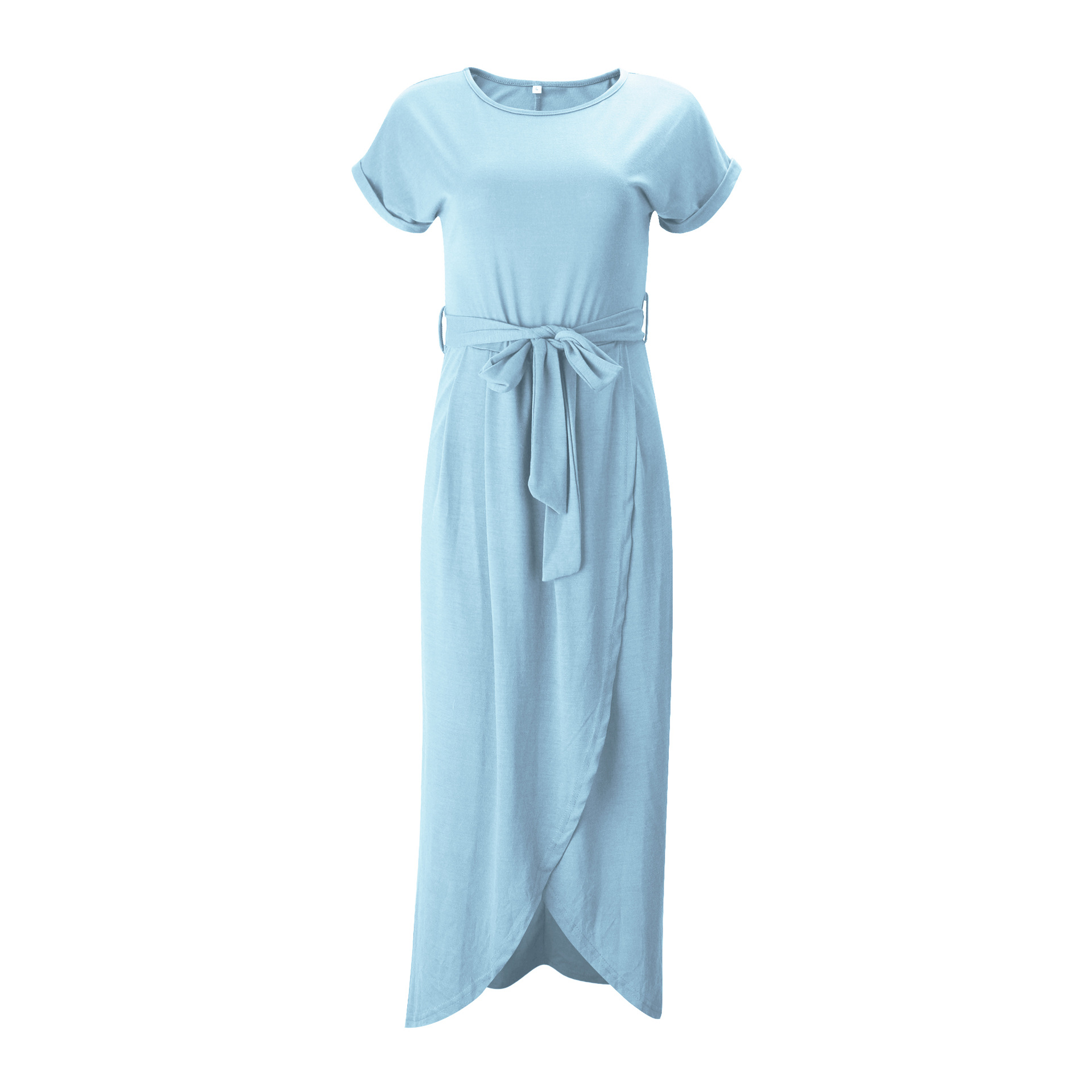 Women's Solid Color Pleated Short Sleeve Round Neck Irregular Dress
