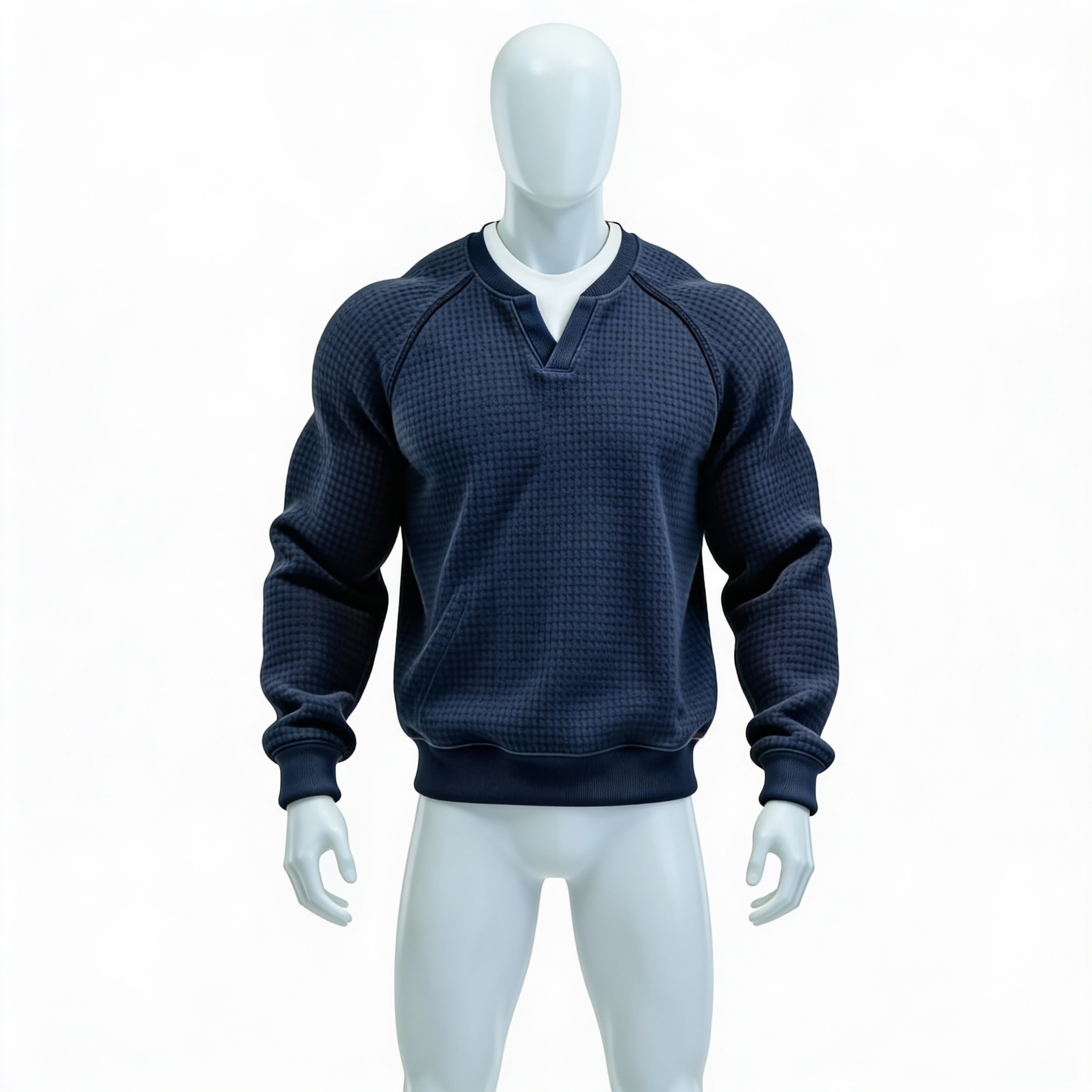 Men's Waffle-Knit Faux Two-Piece Sweatshirt on model