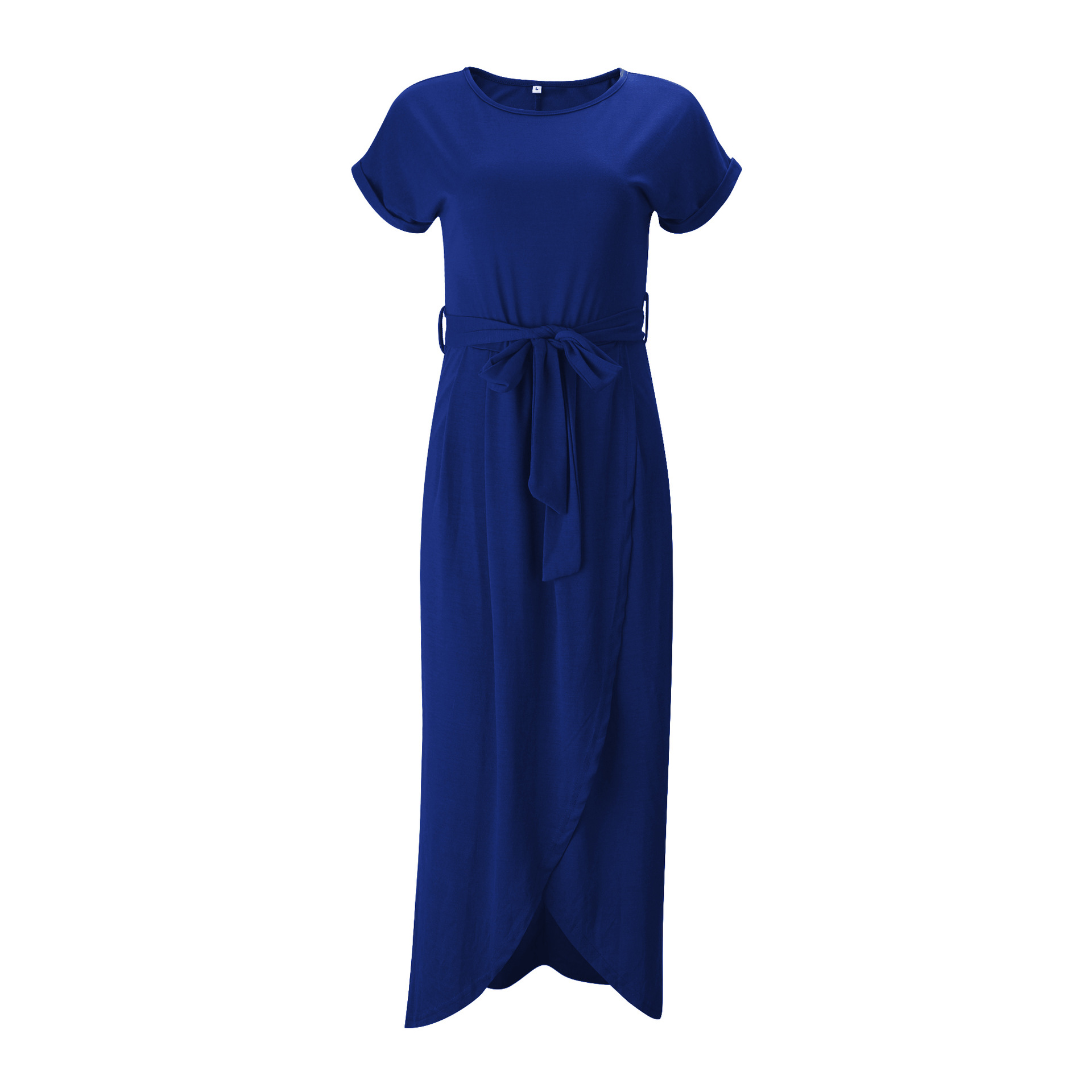 Women's Solid Color Pleated Short Sleeve Round Neck Irregular Dress