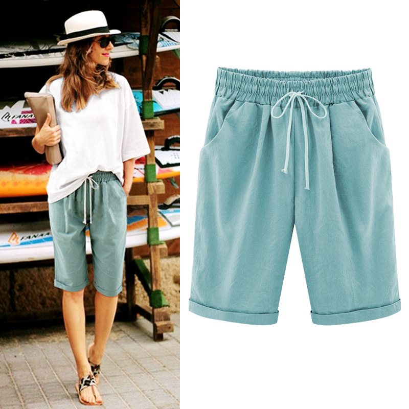Women's Summer Capri Pants Cotton Loose Harem High Waist Plus Size