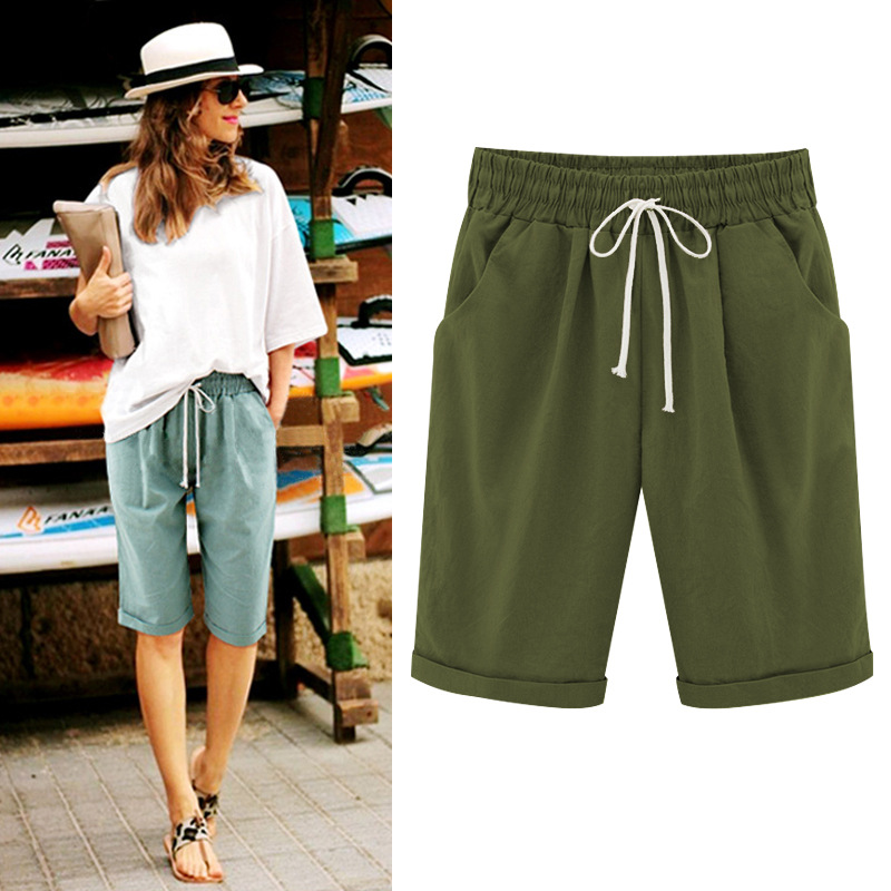 Women's Summer Capri Pants Cotton Loose Harem High Waist Plus Size