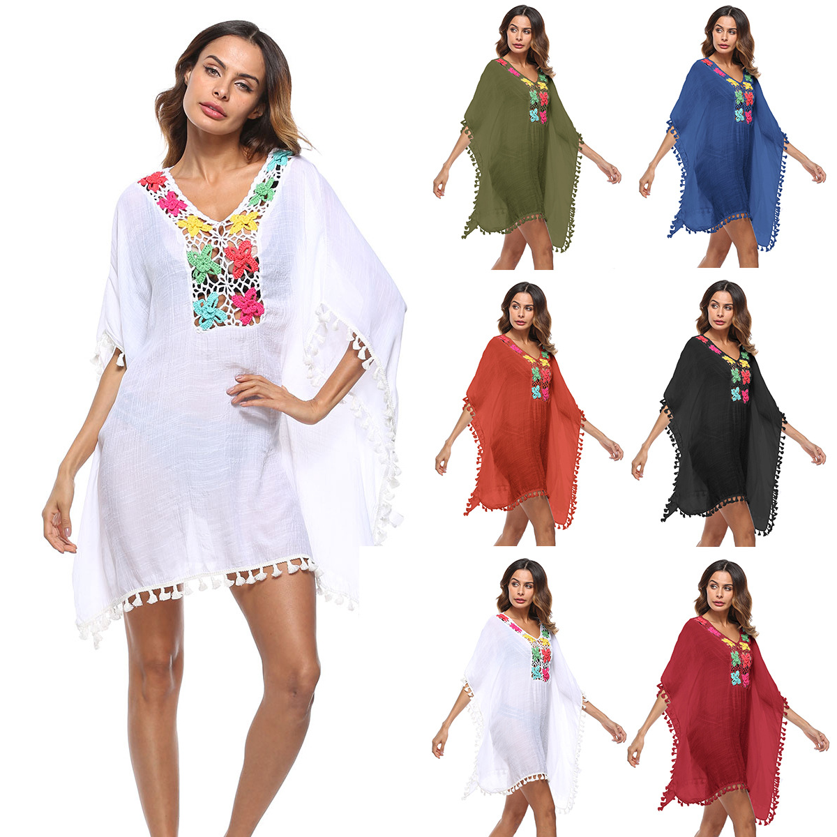 Sexy Crochet Lantern Tassel Cutout Cover-Up Dress