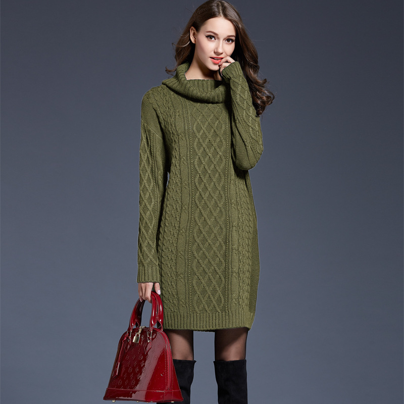 Women's Plus Size Turtleneck Knit Sweater Dress Long Sleeve