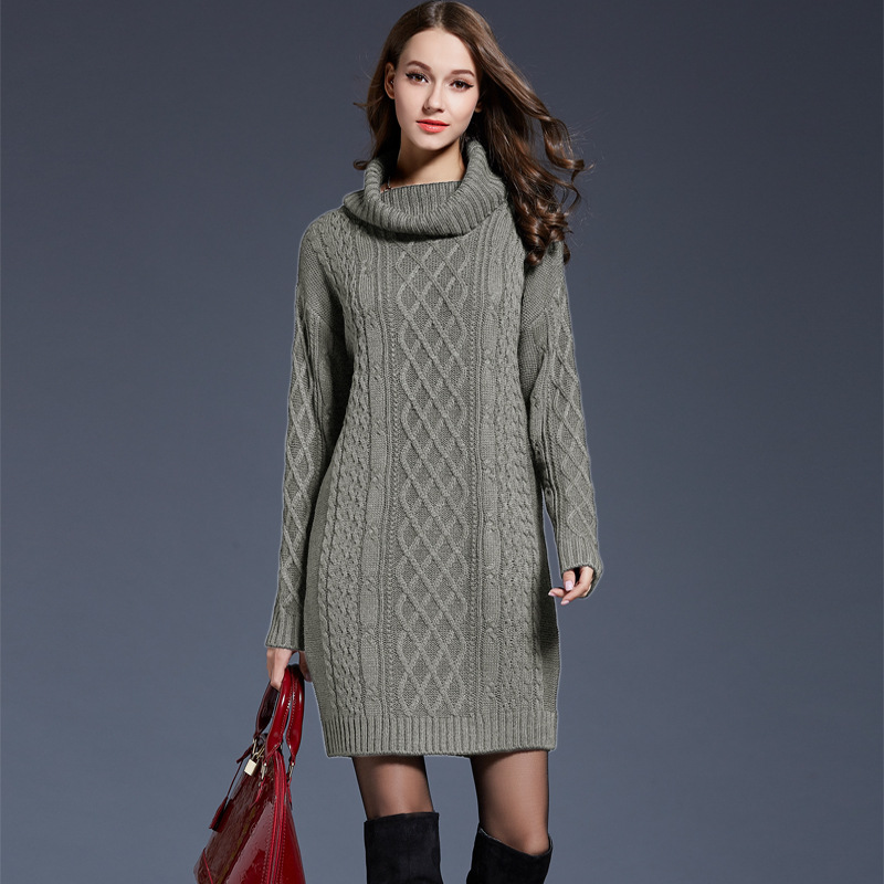 Women's Plus Size Turtleneck Knit Sweater Dress Long Sleeve