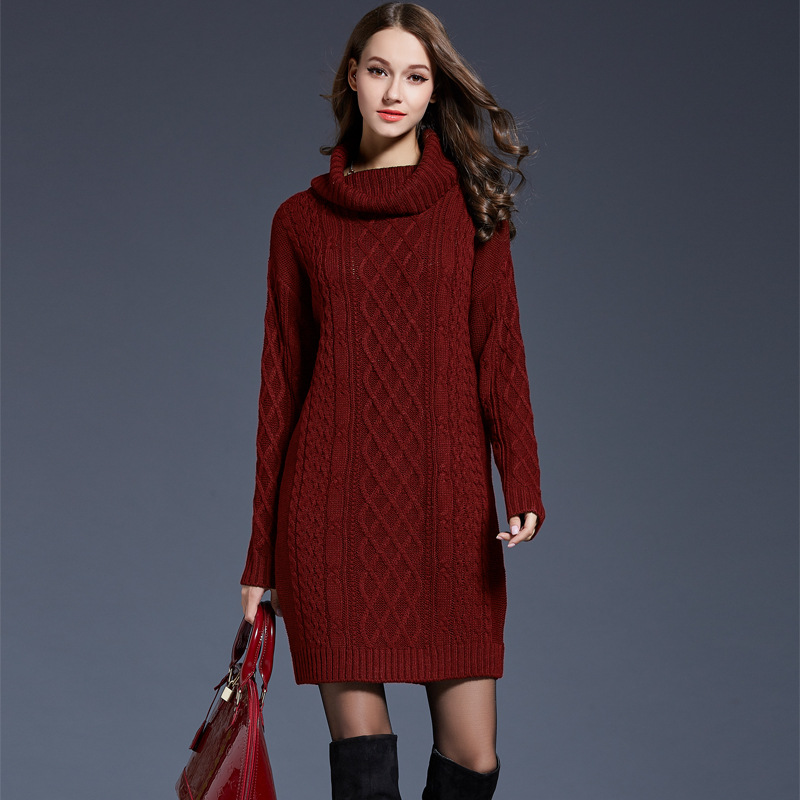 Women's Plus Size Turtleneck Knit Sweater Dress Long Sleeve