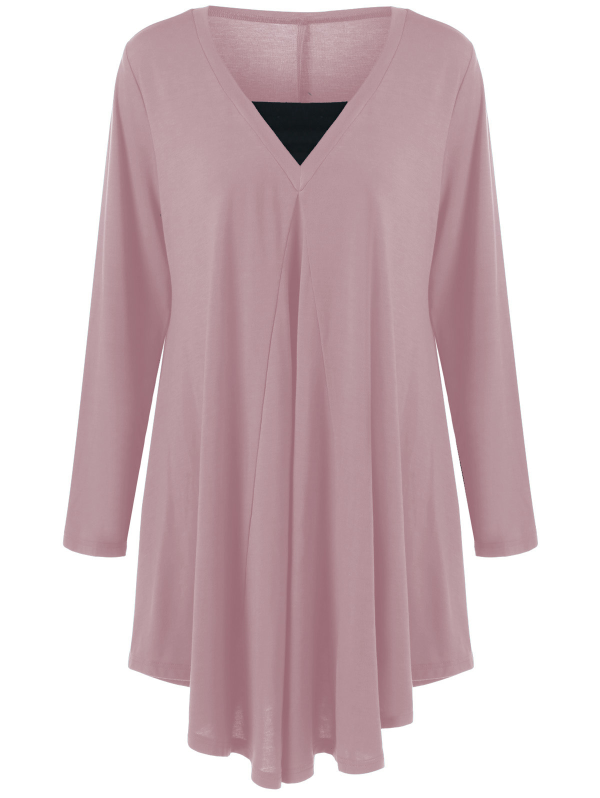 V-Neck Long Sleeve Asymmetric Faux Two-Piece Dress Plus Size