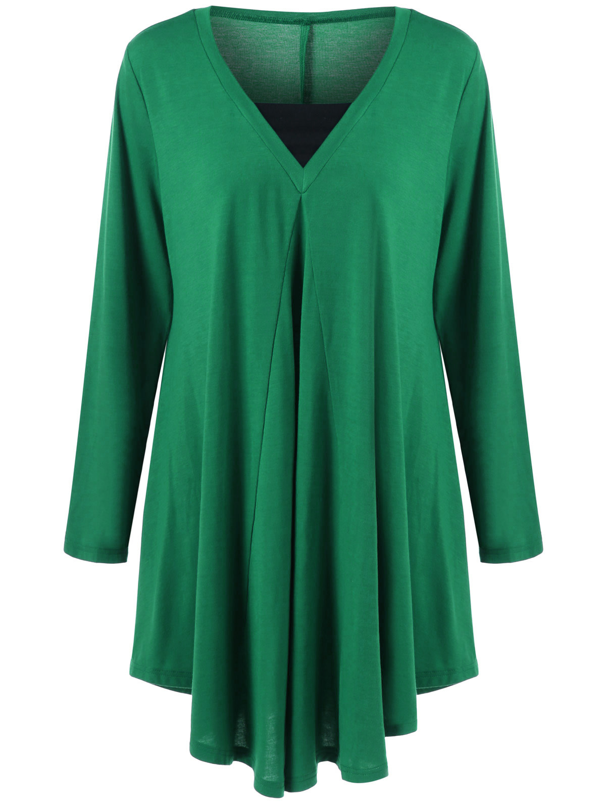 V-Neck Long Sleeve Asymmetric Faux Two-Piece Dress Plus Size