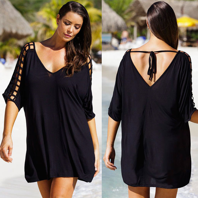 Women's Plus Size Knit Hollow-Out Loose Beach Cover-Up Dress