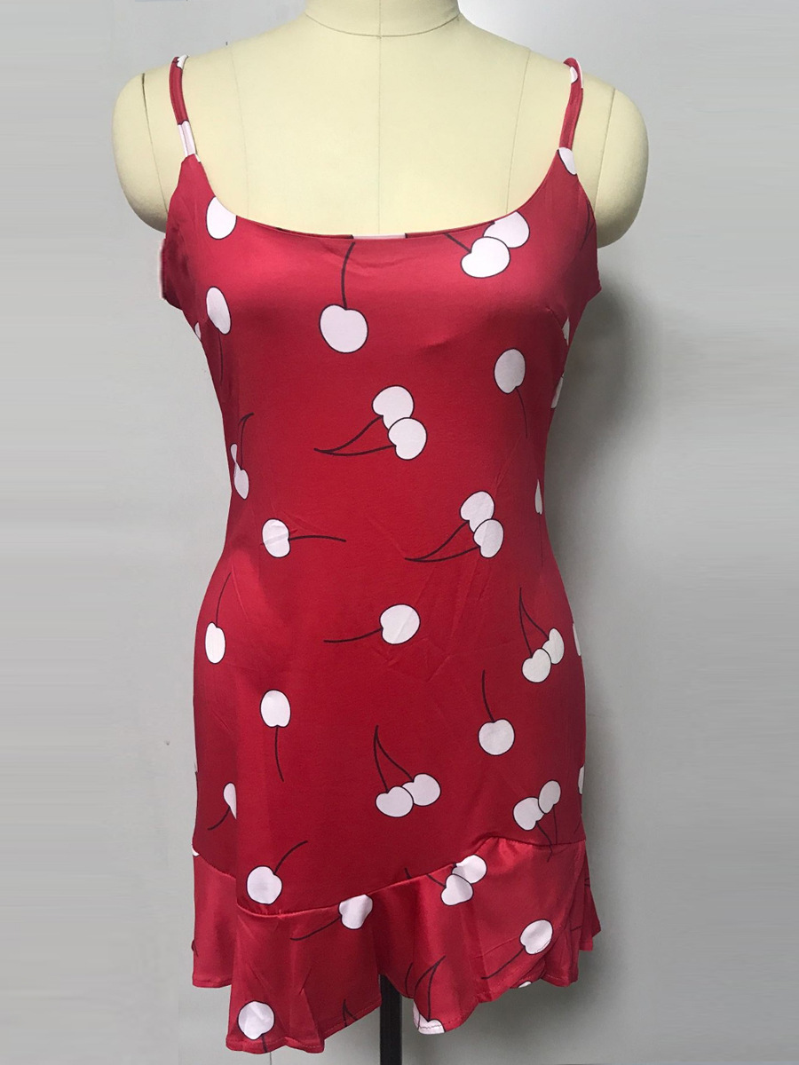 Women's Sleeveless Printed Chiffon Cami Dress with Ruffle Hem