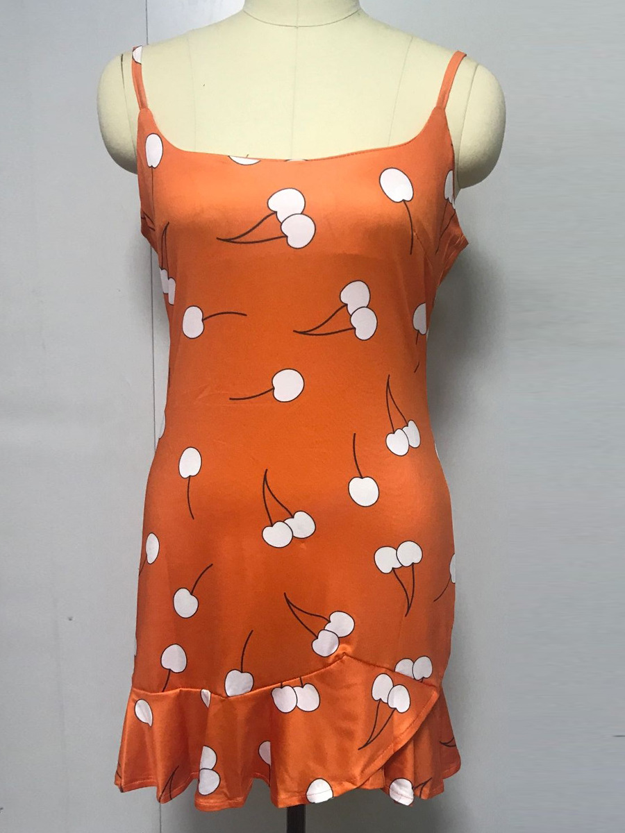 Women's Sleeveless Printed Chiffon Cami Dress with Ruffle Hem