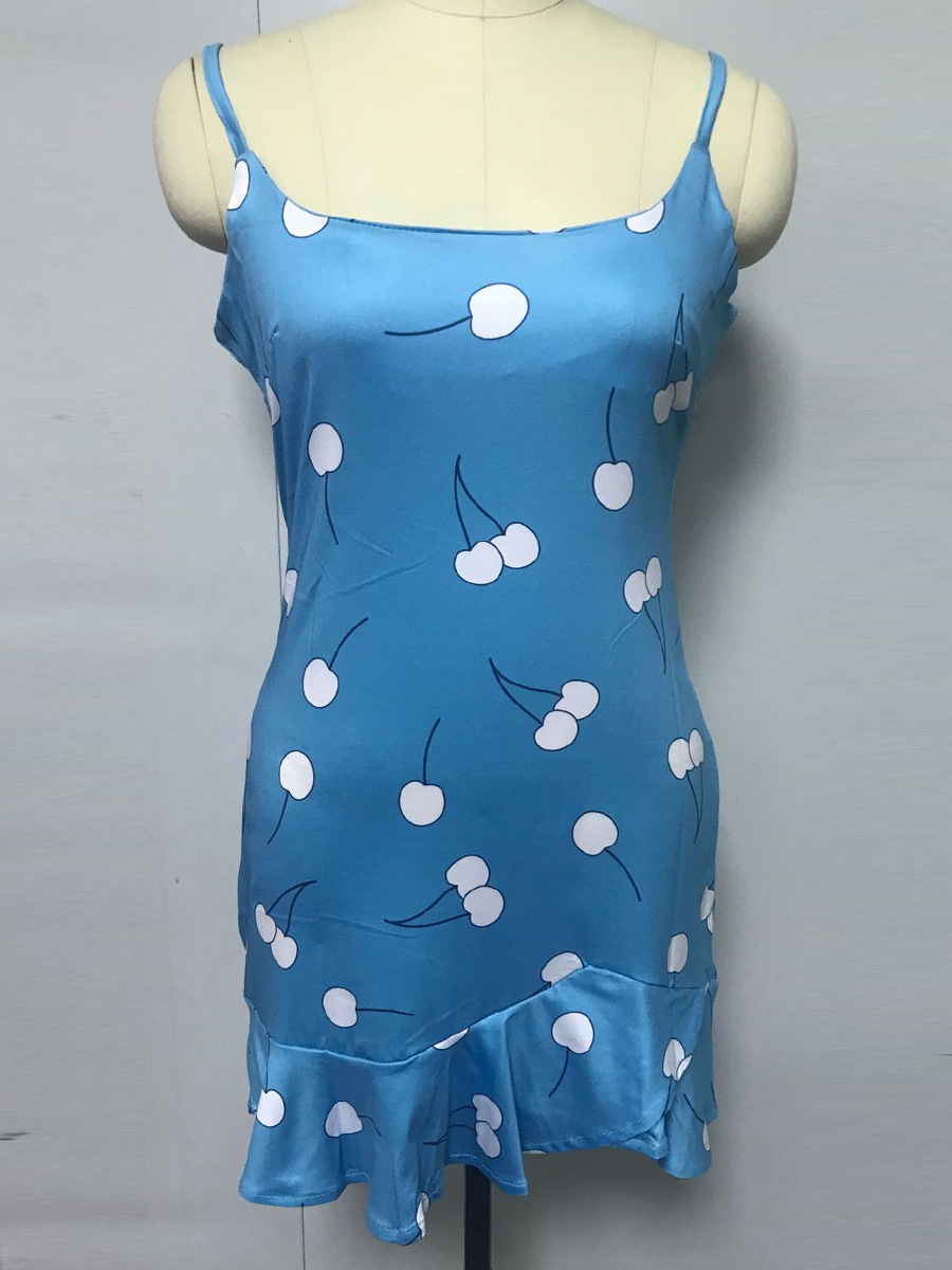 Women's Sleeveless Printed Chiffon Cami Dress with Ruffle Hem