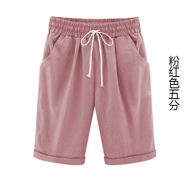 Women's Summer Capri Pants Cotton Loose Harem High Waist Plus Size