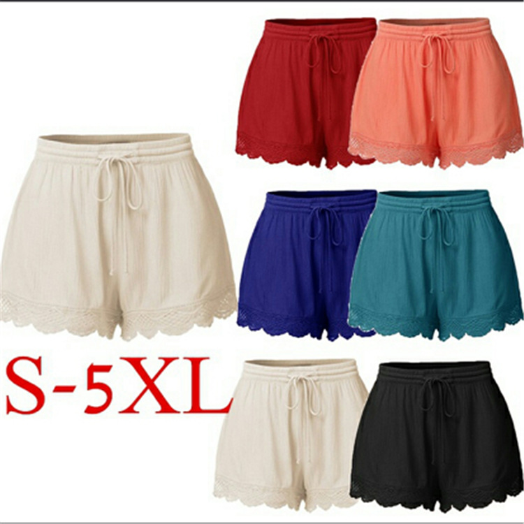 Women's Summer Solid Color Lace-Up Casual Shorts