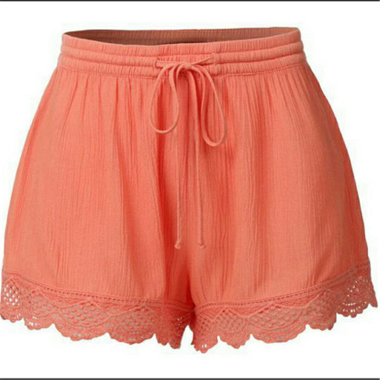 Women's Summer Solid Color Lace-Up Casual Shorts