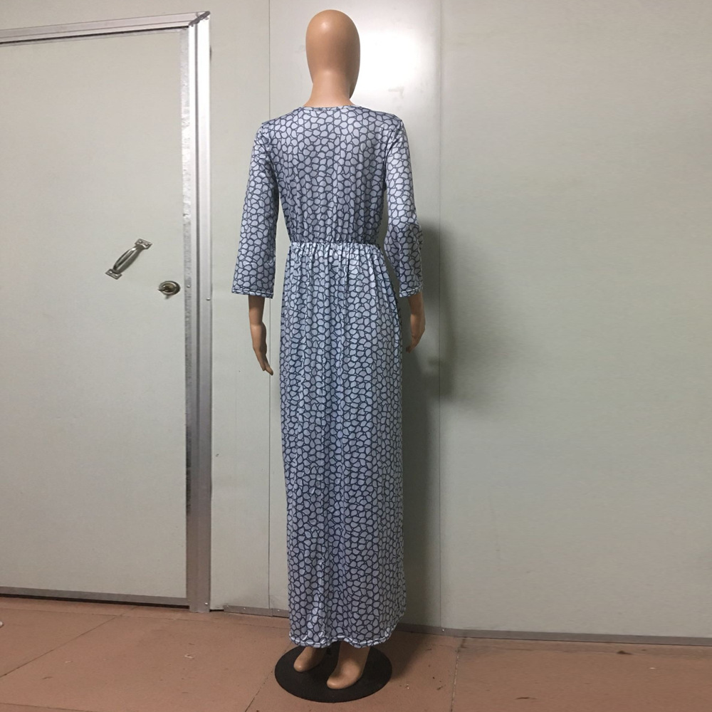 Sexy Plaid V-Neck Slit Print Asymmetric Long Dress