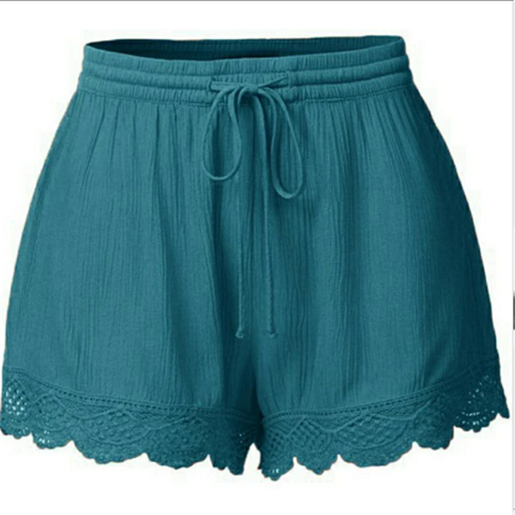 Women's Summer Solid Color Lace-Up Casual Shorts
