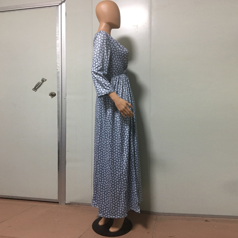 Sexy Plaid V-Neck Slit Print Asymmetric Long Dress